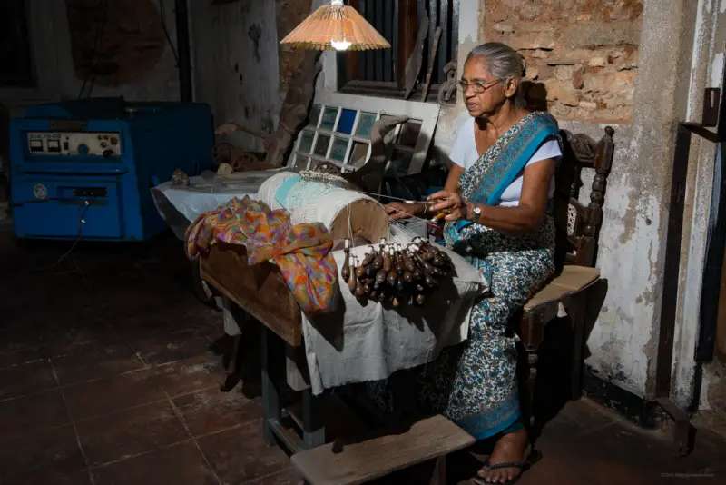 A bobbin lace (beeralu renda/lace) maker at work- Galle, Sri Lanka